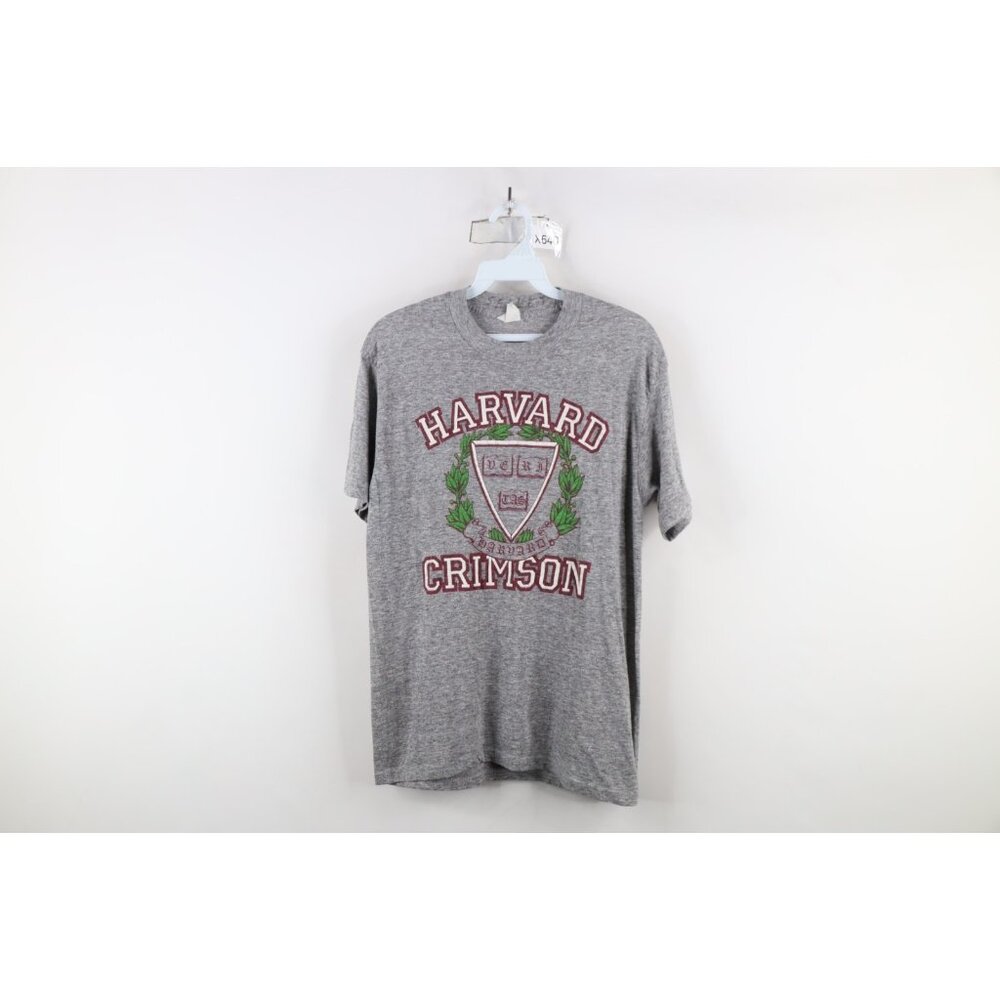 Vtg 70s 80s Mens Small Triblend Harvard University Jersey Knit T-Shirt Gray USA - Picture 1 of 12